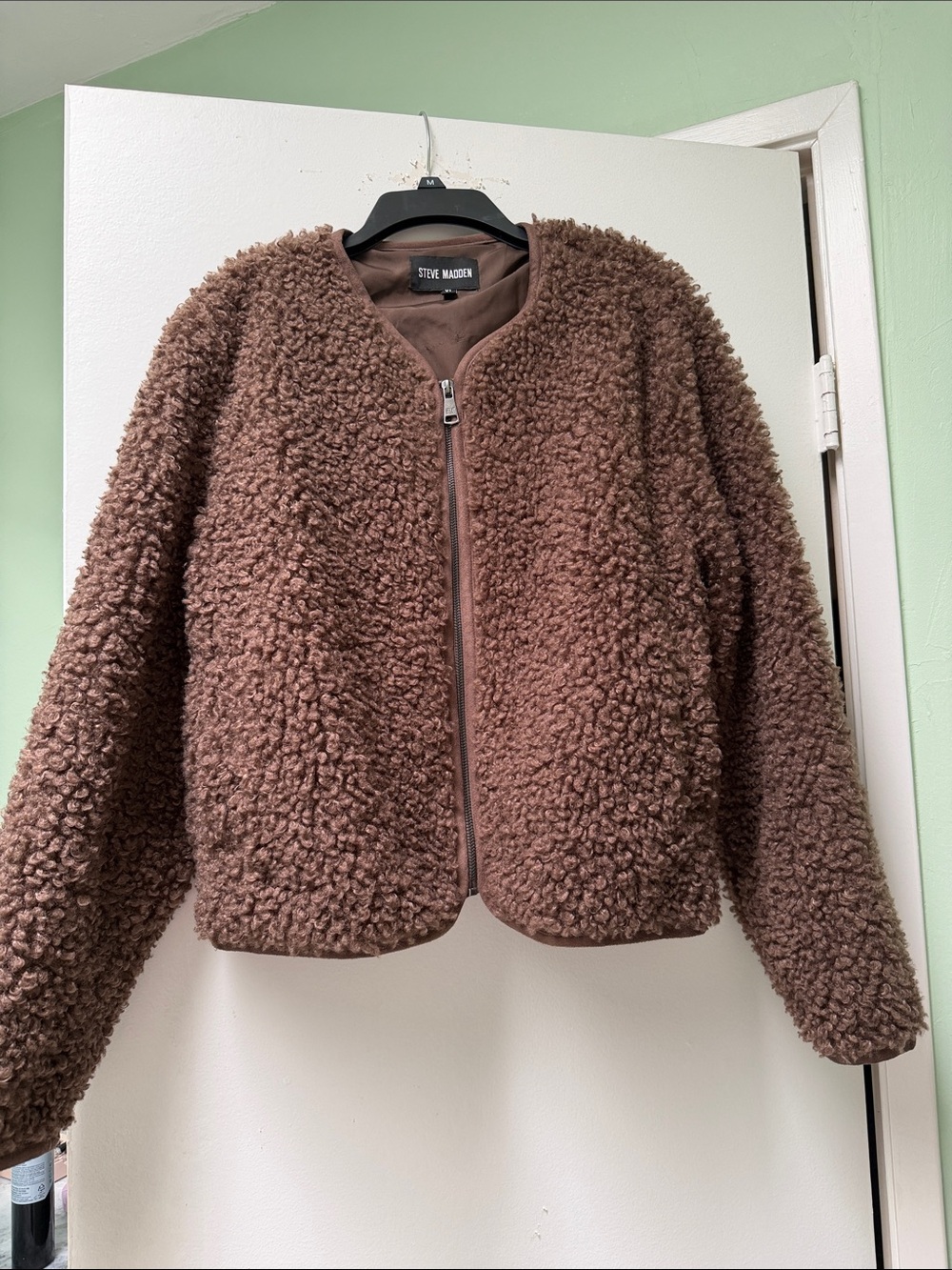 Steve Madden Chocolate Brown Teddy Zip Jacket